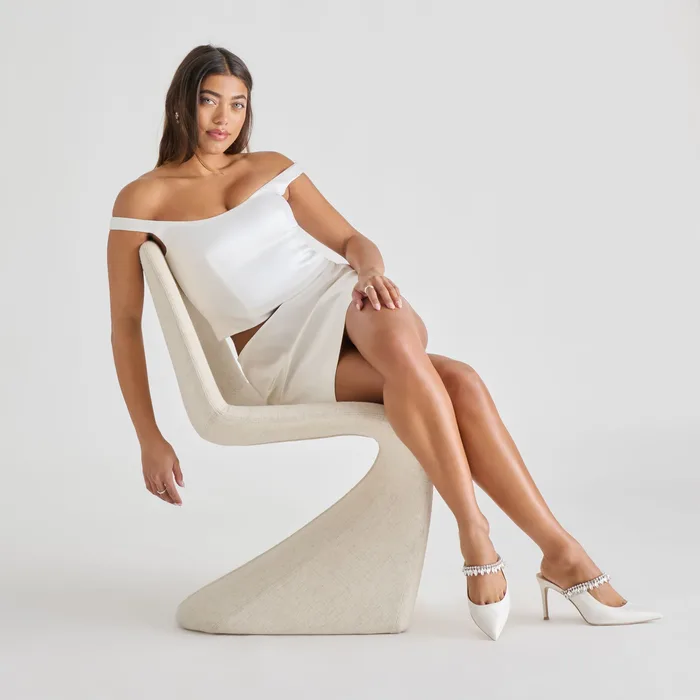 Keli Crystal White Satin Heels — view 5