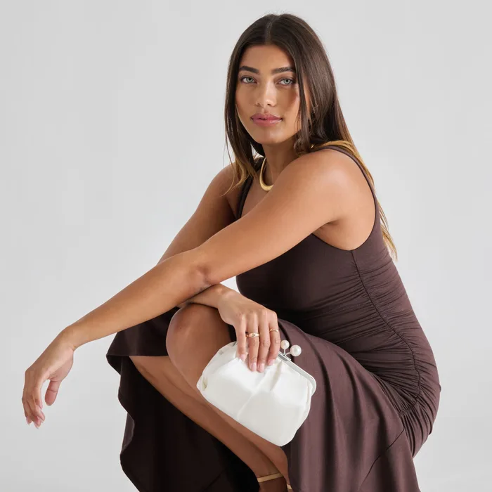 Kendall White Satin Clutch — view 7