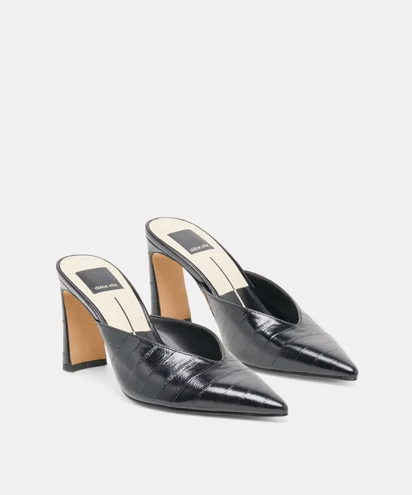 KENTIN Noir Embossed Leather Closed-Toe Heels — view 3