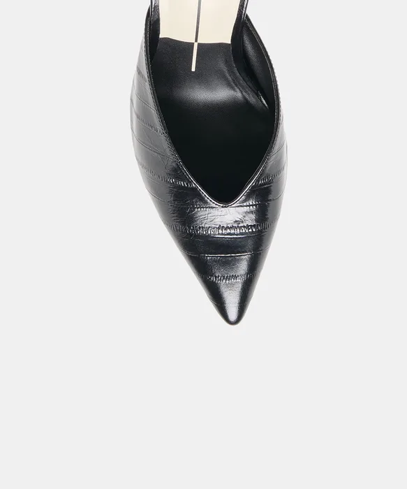 KENTIN Noir Embossed Leather Closed-Toe Heels — view 4
