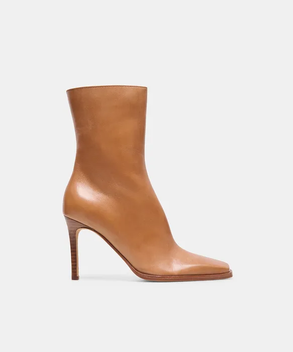 KIMI Tan Leather Stiletto Heeled Booties — view 2