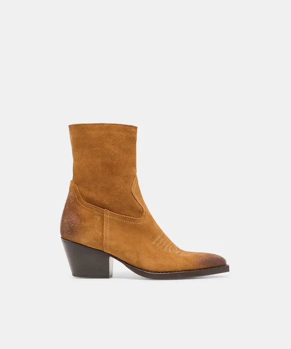 KLYDE Cognac Suede Block Heel Ankle Boots — view 2