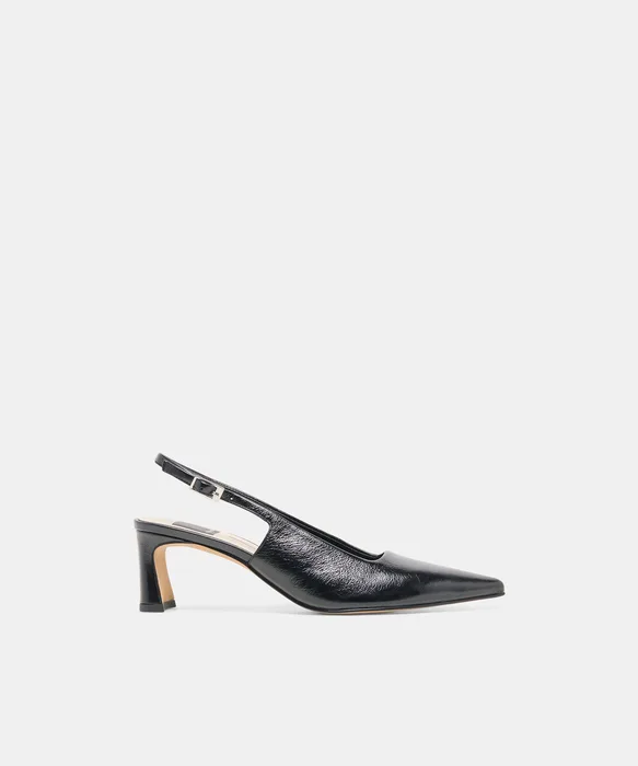 KOKO Black Leather Slingback Closed-Toe Mid Heels — view 2