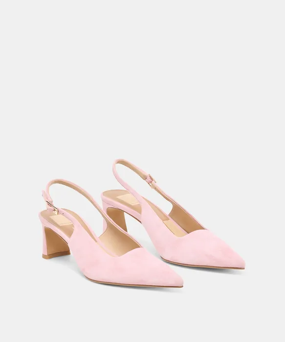 KOKO Pink Suede Slingback Closed-Toe Mid Heels — view 3