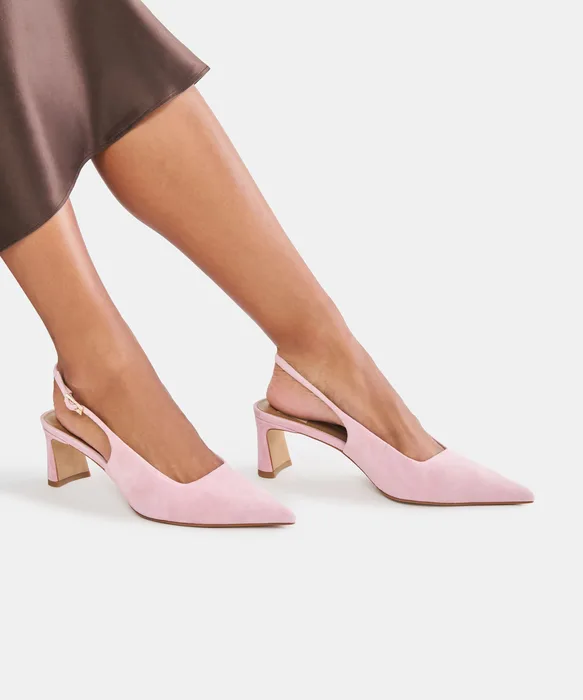 KOKO Pink Suede Slingback Closed-Toe Mid Heels — view 5