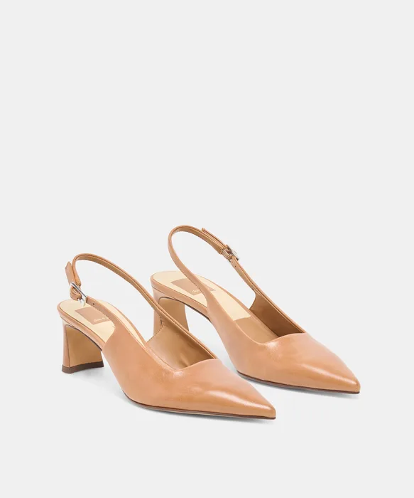 KOKO Tan Leather Slingback Closed-Toe Mid Heels — view 3
