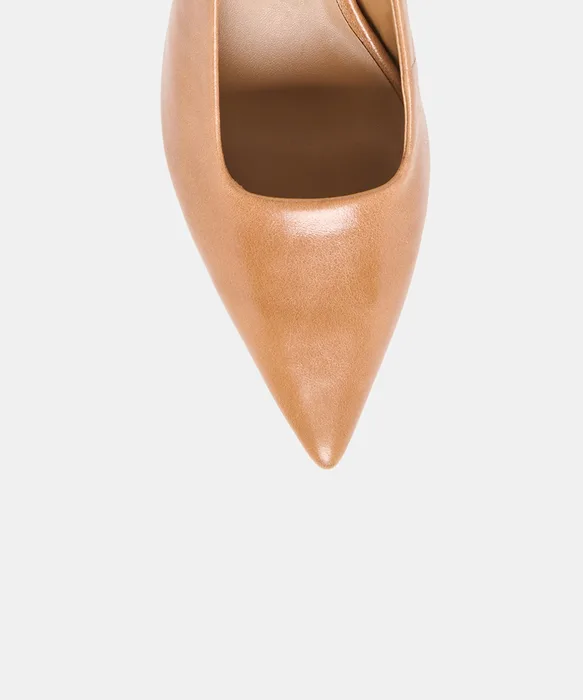 KOKO Tan Leather Slingback Closed-Toe Mid Heels — view 4