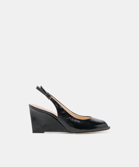 KOLA Noir Leather Peep-Toe Slingback Wedges — view 2