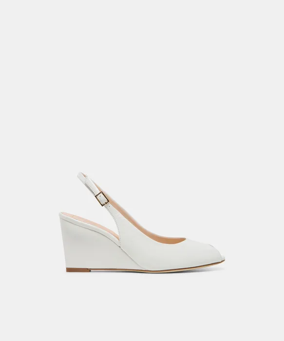 KOLA White Leather Peep-Toe Slingback Wedges — view 2