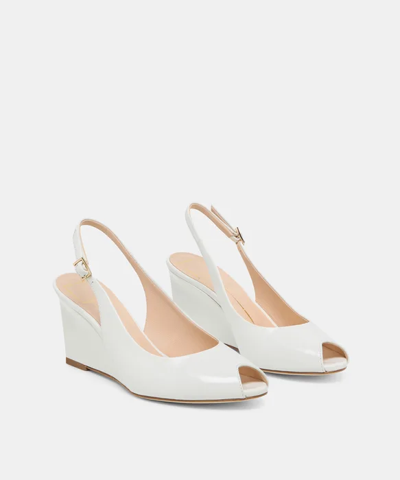 KOLA White Leather Peep-Toe Slingback Wedges — view 3
