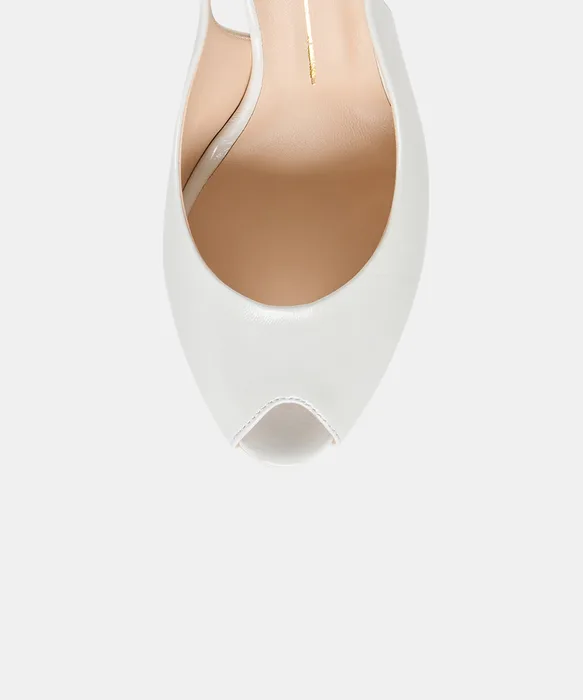 KOLA White Leather Peep-Toe Slingback Wedges — view 4