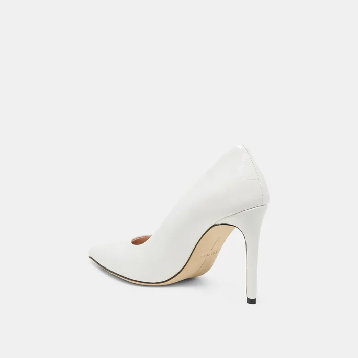 LANKY White Leather Closed-Toe Pump Stiletto Heels — view 6