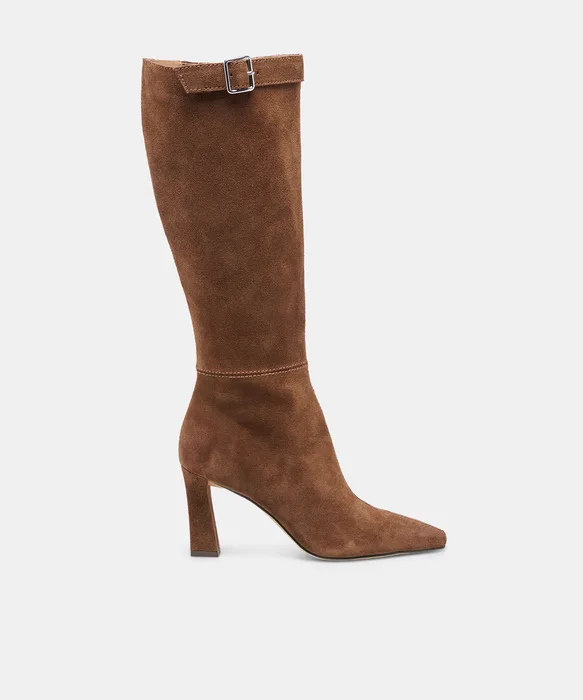 LAYNA Cocoa Suede Block-Heel Knee-High Boots — view 2