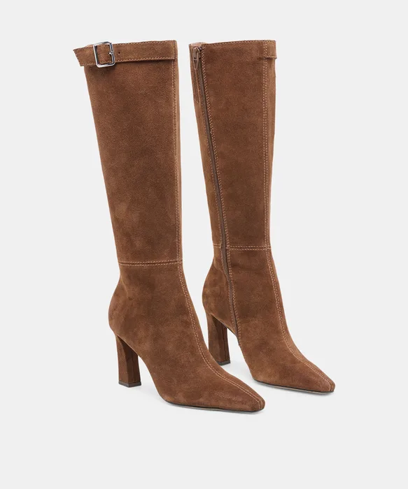LAYNA Cocoa Suede Block-Heel Knee-High Boots — view 3