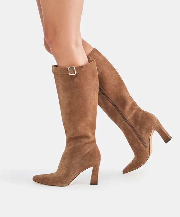 LAYNA Cocoa Suede Block-Heel Knee-High Boots — view 5