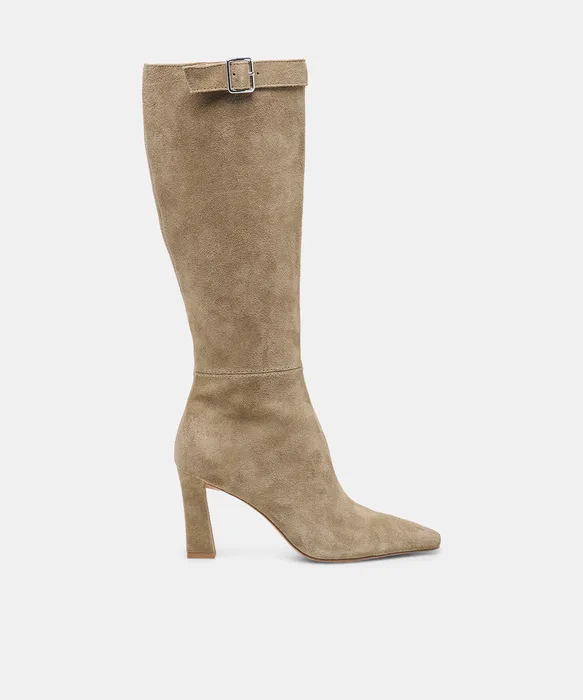 LAYNA Taupe Suede Block-Heel Knee-High Boots — view 2