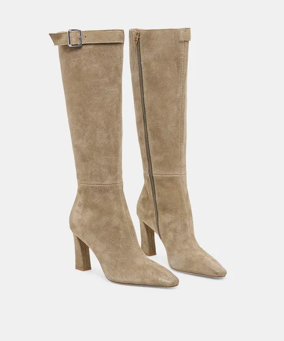 LAYNA Taupe Suede Block-Heel Knee-High Boots — view 3