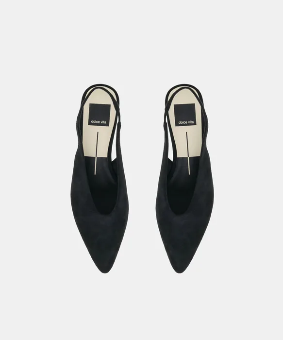 LEEROY Onyx Suede Pointed-Toe Slingback Heels — view 4