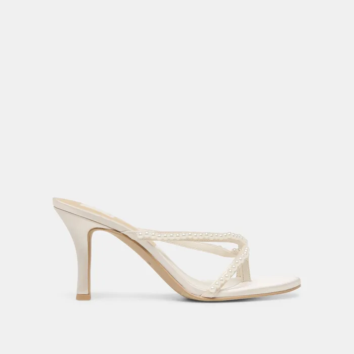 Liano Pearl Off White Satin Heels — view 2