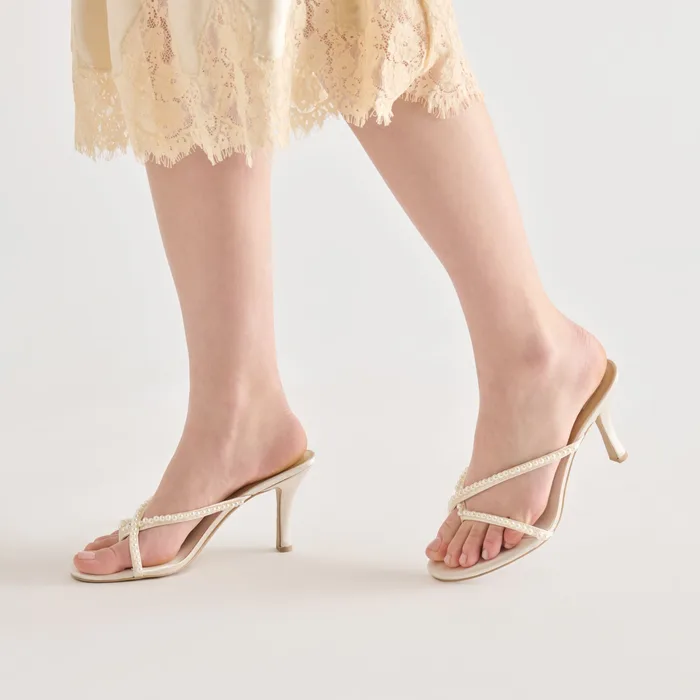 Liano Pearl Off White Satin Heels — view 3
