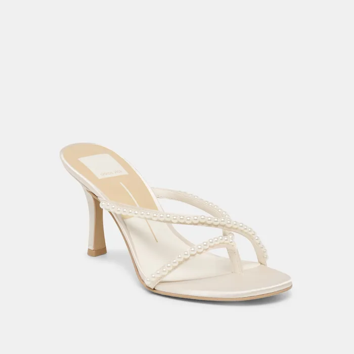 Liano Pearl Off White Satin Heels — view 4