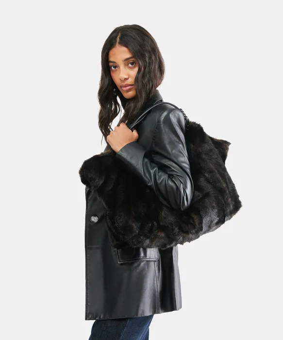 LILEE Espresso Faux Fur Tote Bag — view 3