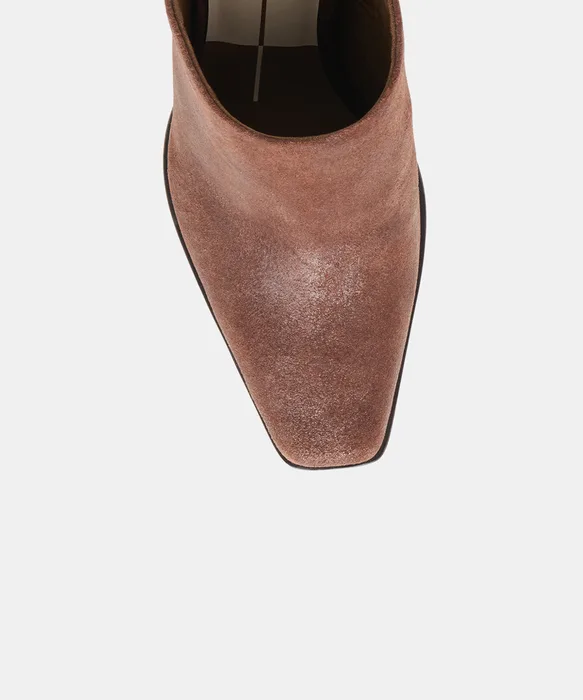 LINDI Coffee Suede Closed-Toe Slip-On Heeled Mules — view 4