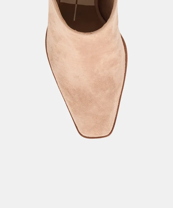 LINDI Toffee Suede Closed-Toe Slip-On Heeled Mules — view 4