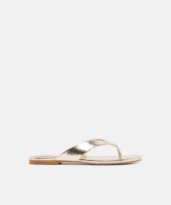LINNET Lt Gold Leather Flip-Flop Thong Sandals — view 2