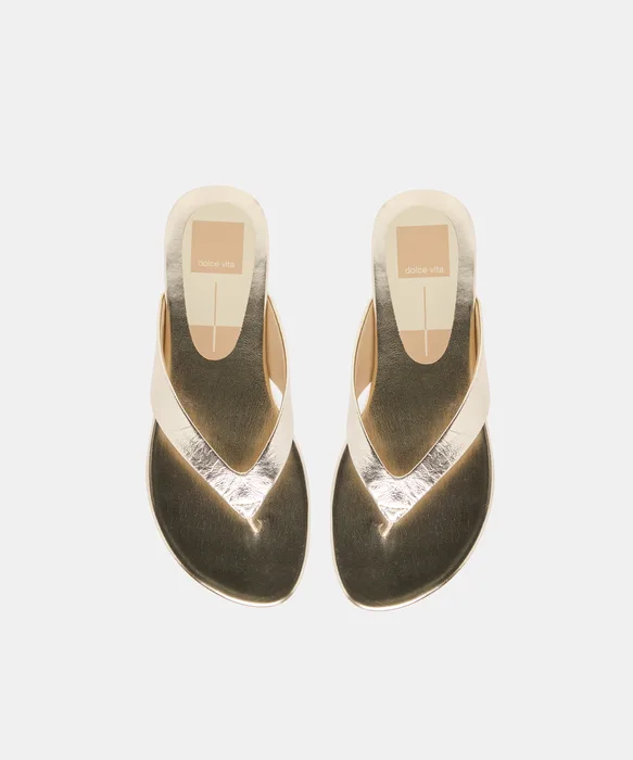 LINNET Lt Gold Leather Flip-Flop Thong Sandals — view 4