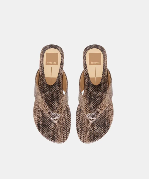 LINNET Snake Tan Embossed Leather Flip-Flop Thong Sandals — view 4