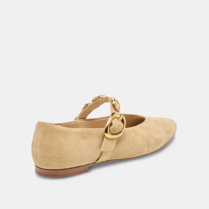 LOREE Desert Taupe Suede Mary-Jane Metal Detail Ballet Flats — view 3