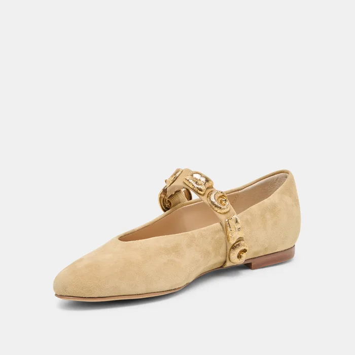LOREE Desert Taupe Suede Mary-Jane Metal Detail Ballet Flats — view 4