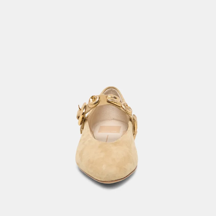 LOREE Desert Taupe Suede Mary-Jane Metal Detail Ballet Flats — view 6