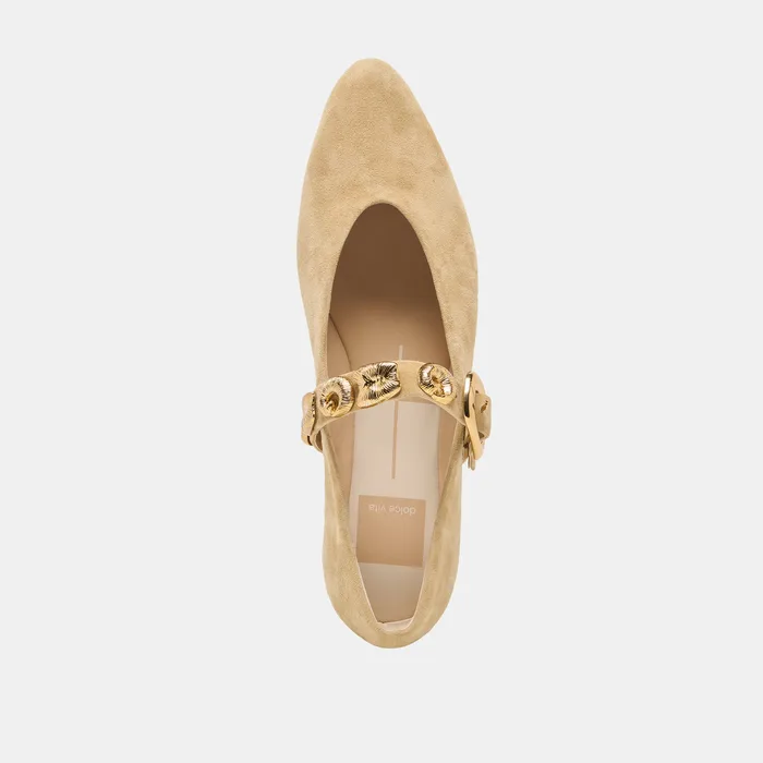 LOREE Desert Taupe Suede Mary-Jane Metal Detail Ballet Flats — view 8