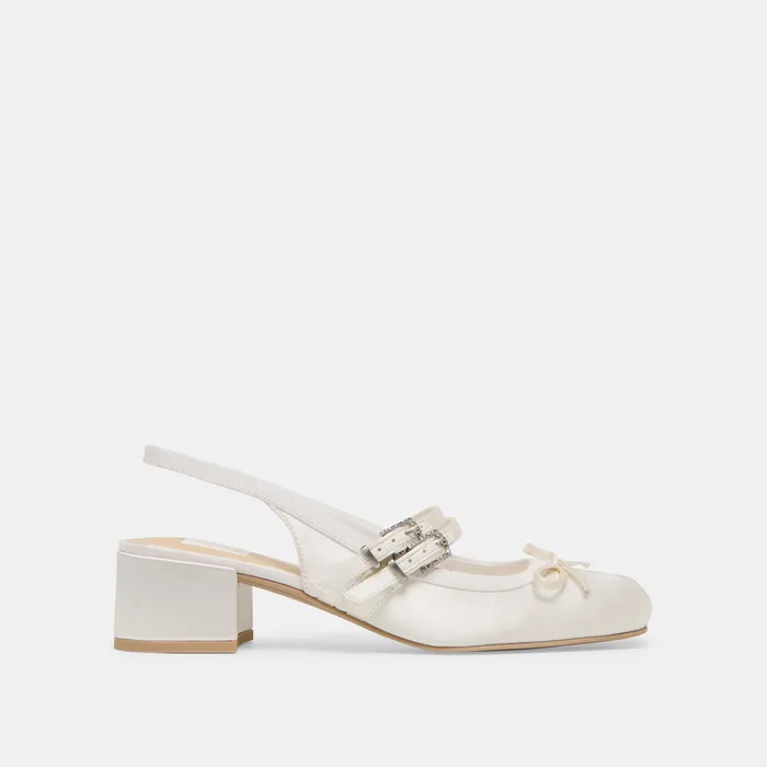 Loris True White Satin Heels — view 2