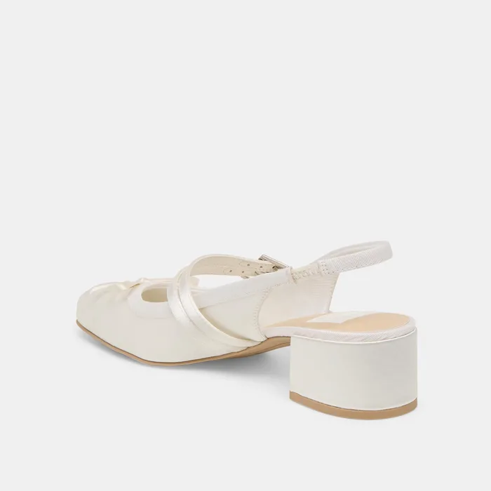 Loris True White Satin Heels — view 7