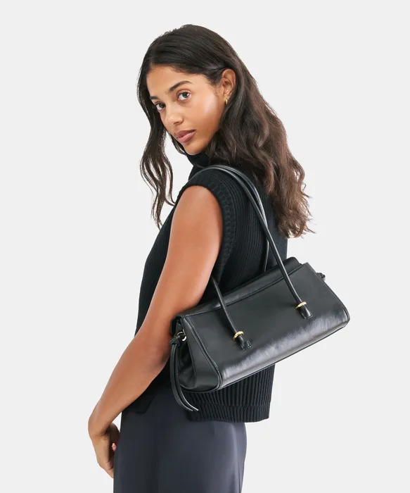 LUSSO Black Leather Shoulder Bag — view 3