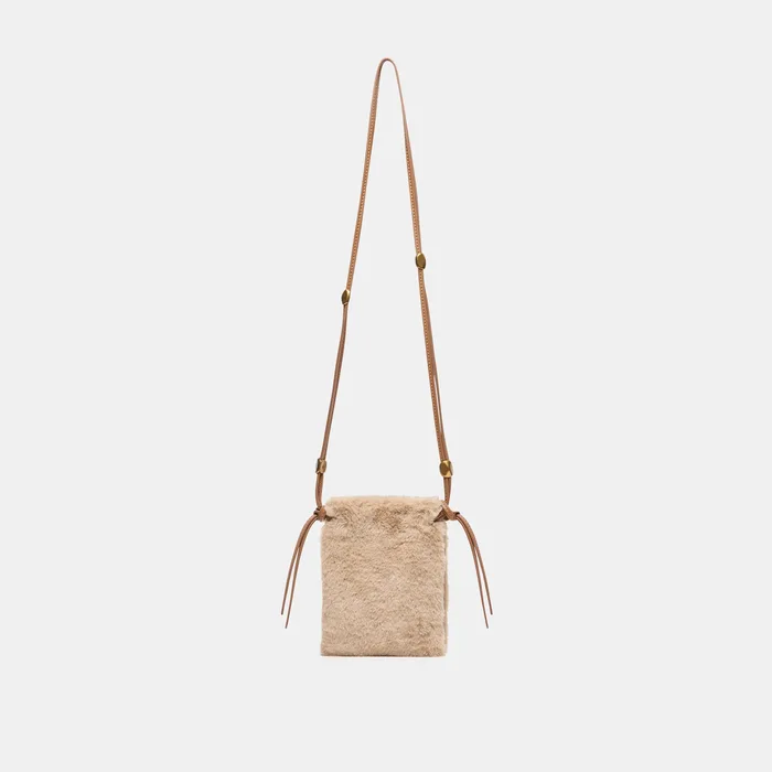 LYRIK Mid Brown Faux Fur Mini Crossbody Pouch Bag — view 2