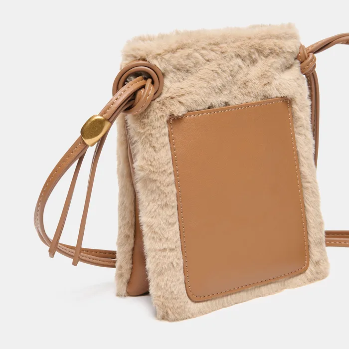 LYRIK Mid Brown Faux Fur Mini Crossbody Pouch Bag — view 6