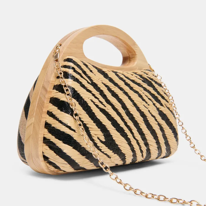 Maelie Black Natural Zebra Raffia Handbag — view 8
