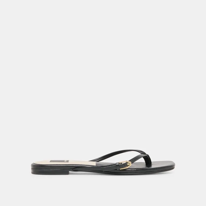 MALTA Black Leather Buckle Flip-Flop Sandals — view 2