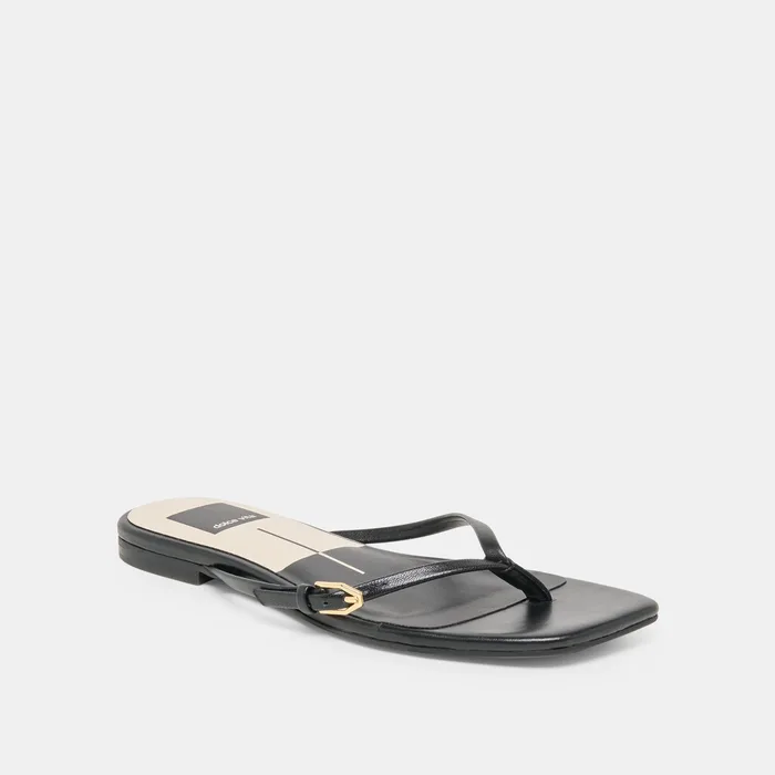 MALTA Black Leather Buckle Flip-Flop Sandals — view 4