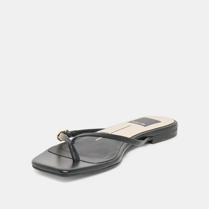 MALTA Black Leather Buckle Flip-Flop Sandals — view 7
