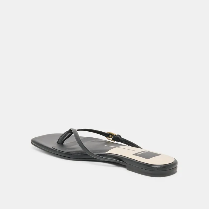 MALTA Black Leather Buckle Flip-Flop Sandals — view 8