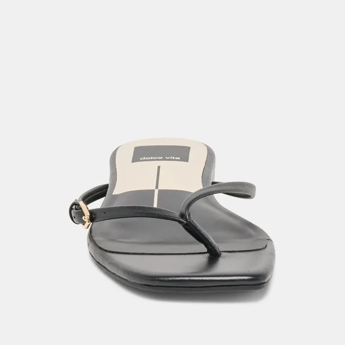 MALTA Black Leather Buckle Flip-Flop Sandals — view 9