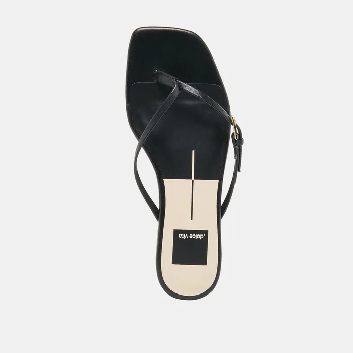 MALTA Black Leather Buckle Flip-Flop Sandals — view 11