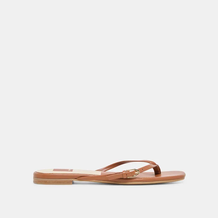 MALTA Cognac Leather Buckle Flip-Flop Sandals — view 2