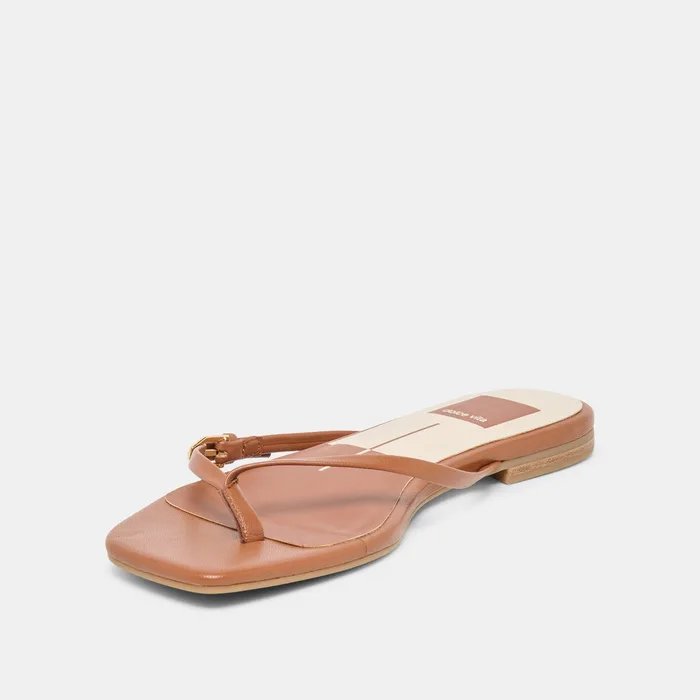 MALTA Cognac Leather Buckle Flip-Flop Sandals — view 5