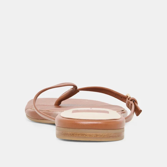 MALTA Cognac Leather Buckle Flip-Flop Sandals — view 8